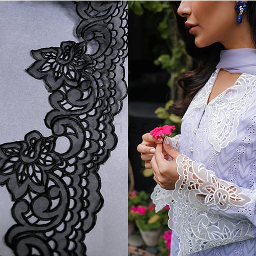 Floral Embroidered Lace Trim – Black & White