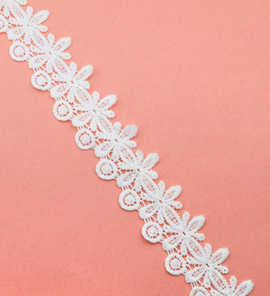 Floral Embroidered Lace Trim – White